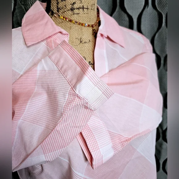 Foxcroft Gingham Vneck Blouse in Pink and White - Size 4, NWT - Picture 4 of 8